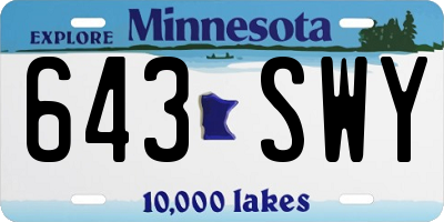 MN license plate 643SWY