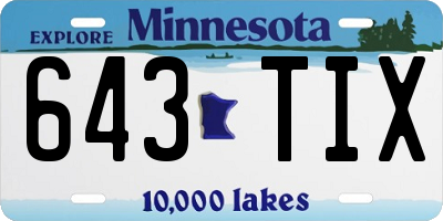 MN license plate 643TIX