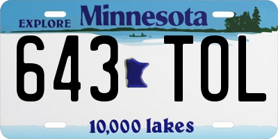 MN license plate 643TOL