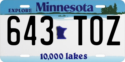 MN license plate 643TOZ