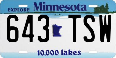 MN license plate 643TSW