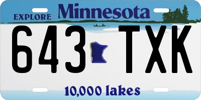 MN license plate 643TXK