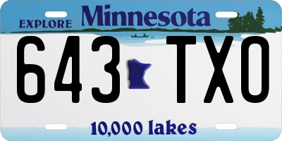 MN license plate 643TXO