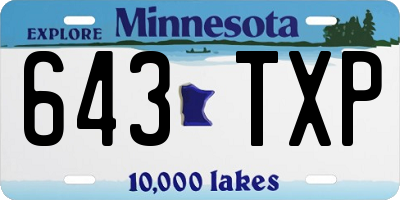 MN license plate 643TXP