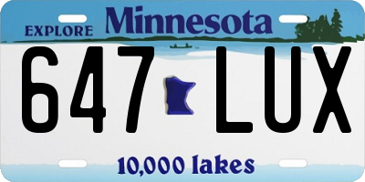 MN license plate 647LUX