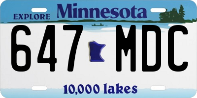 MN license plate 647MDC