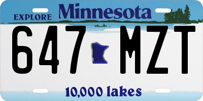 MN license plate 647MZT