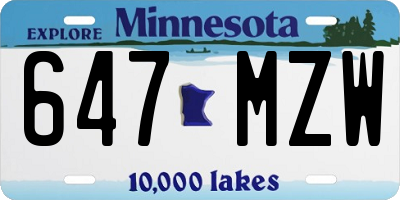 MN license plate 647MZW