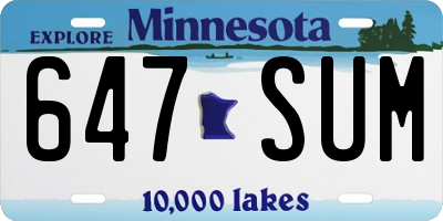 MN license plate 647SUM