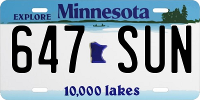 MN license plate 647SUN