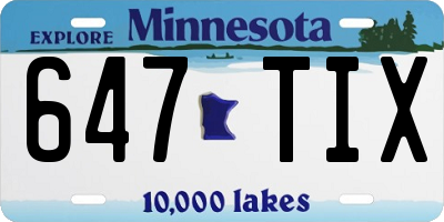 MN license plate 647TIX