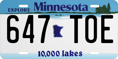 MN license plate 647TOE