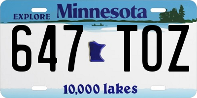 MN license plate 647TOZ