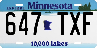 MN license plate 647TXF