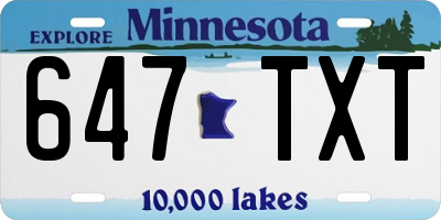 MN license plate 647TXT