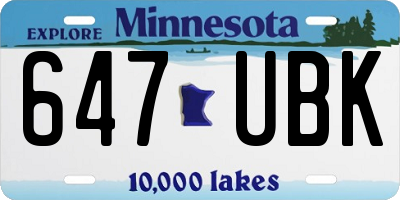 MN license plate 647UBK