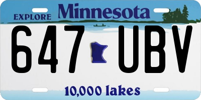 MN license plate 647UBV