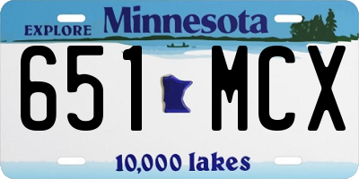 MN license plate 651MCX