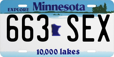 MN license plate 663SEX