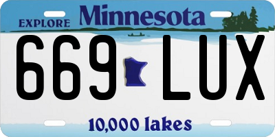 MN license plate 669LUX