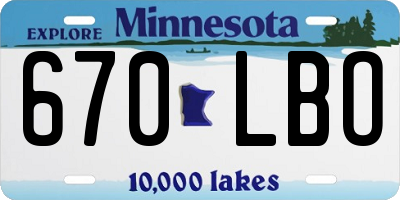 MN license plate 670LBO