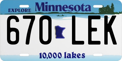 MN license plate 670LEK