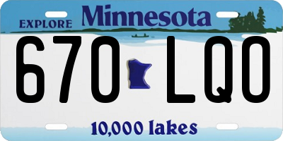 MN license plate 670LQO