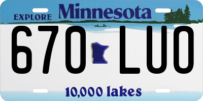 MN license plate 670LUO