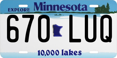 MN license plate 670LUQ