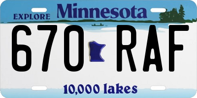 MN license plate 670RAF