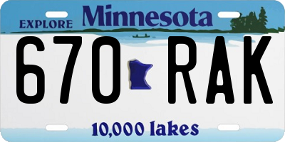 MN license plate 670RAK