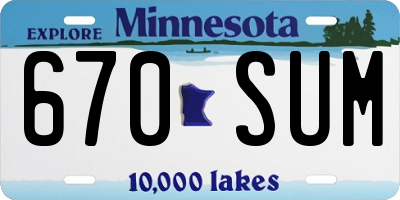 MN license plate 670SUM