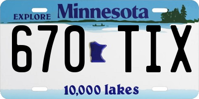 MN license plate 670TIX