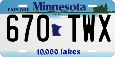 MN license plate 670TWX