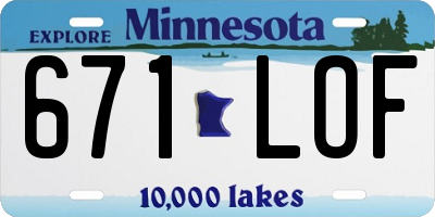 MN license plate 671LOF