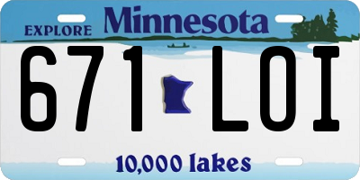 MN license plate 671LOI