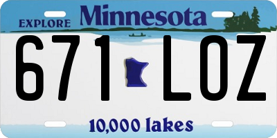 MN license plate 671LOZ