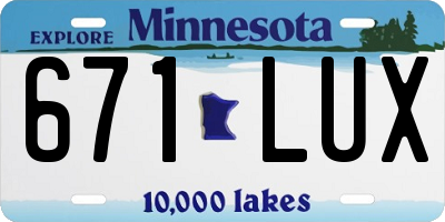 MN license plate 671LUX