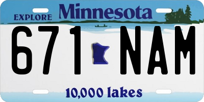 MN license plate 671NAM