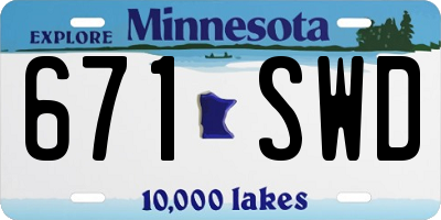MN license plate 671SWD
