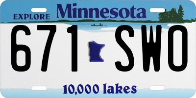 MN license plate 671SWO