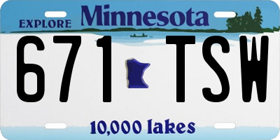 MN license plate 671TSW