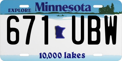 MN license plate 671UBW