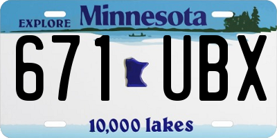 MN license plate 671UBX