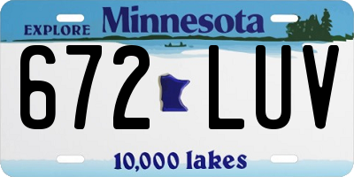 MN license plate 672LUV