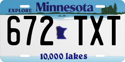 MN license plate 672TXT