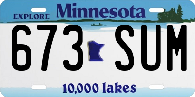 MN license plate 673SUM