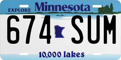 MN license plate 674SUM