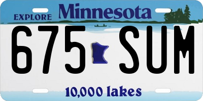MN license plate 675SUM
