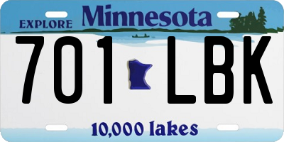 MN license plate 701LBK
